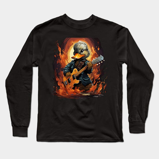 Duck Playing Guitar Long Sleeve T-Shirt by JH Mart